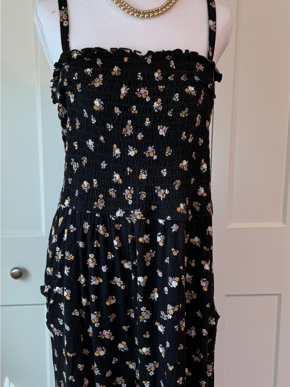 Black Floral Smocked Sundress